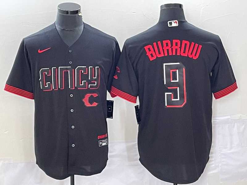 Mens Cincinnati Reds #9 Joe Burrow Black 2023 City Connect Cool Base Stitched Baseball Jersey1->cincinnati reds->MLB Jersey